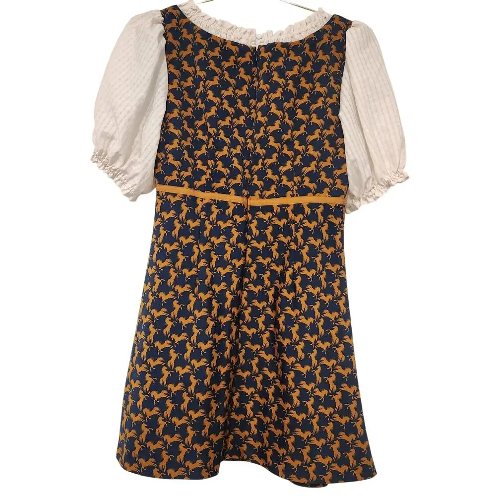 Anthropologie Maeve Puff Sleeve twofer horse mini dress size medium - Picture 4 of 8